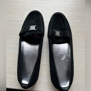 Ralph Lauren Velvet Black Loafers with Silver Buckle